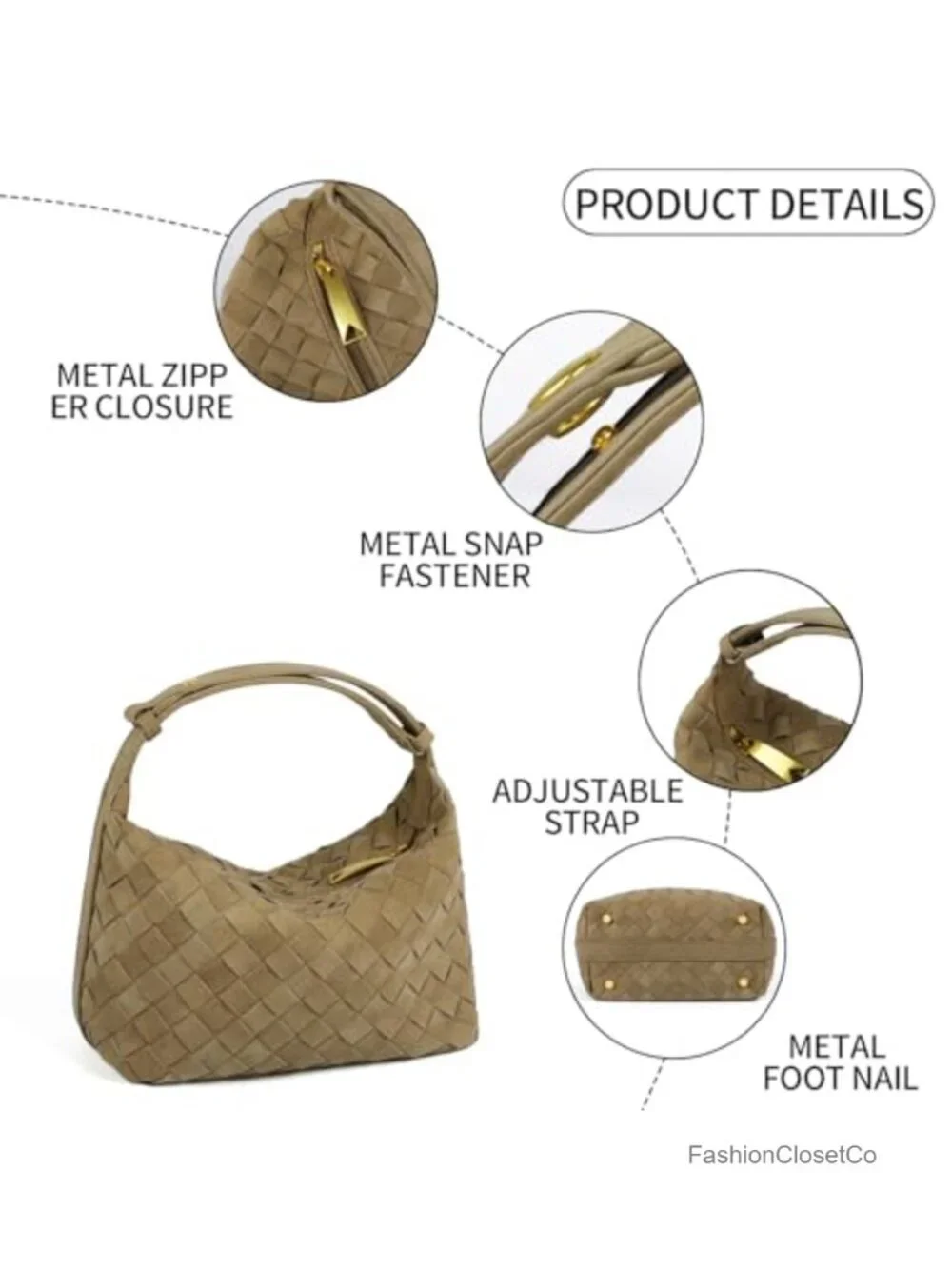 Vintage Woven Hobo Handbag Small Shoulder Bag with Adjustable Strap
